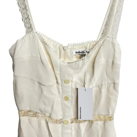 New Reformation Wynton Lace Midi Dress in Ivory - Picture 6 of 10